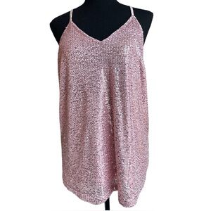 Miduo Sequin Cami Tank Top Pink Women’s Large Sleeveless Holiday Party Sparkle